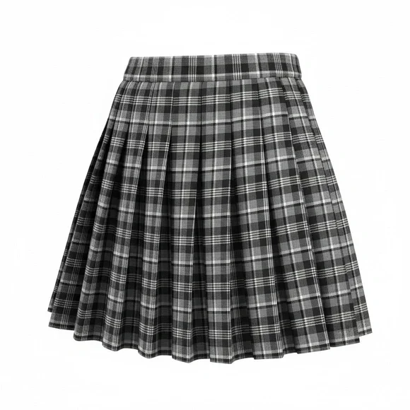 Plaid Pleated Mini Skirt in Black & Gray - Picture 4 of 10